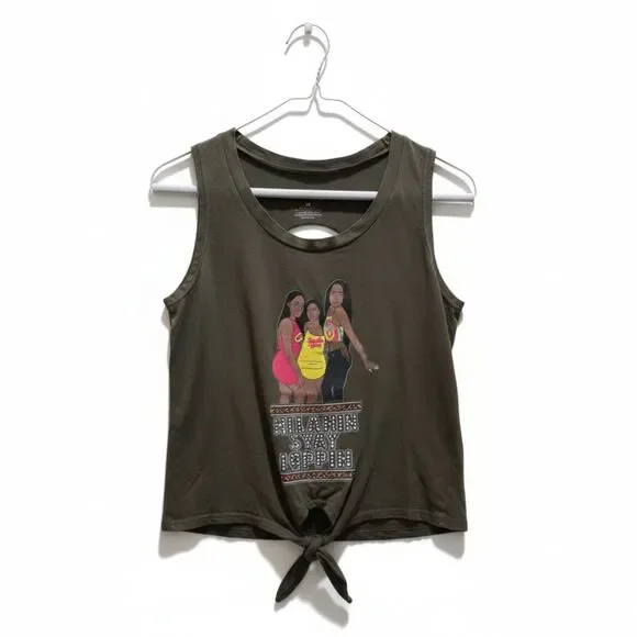 Teen Graphic Tie-Front Tank Top | Sleeveless Casual Top | Size M - Picture 3 of 15